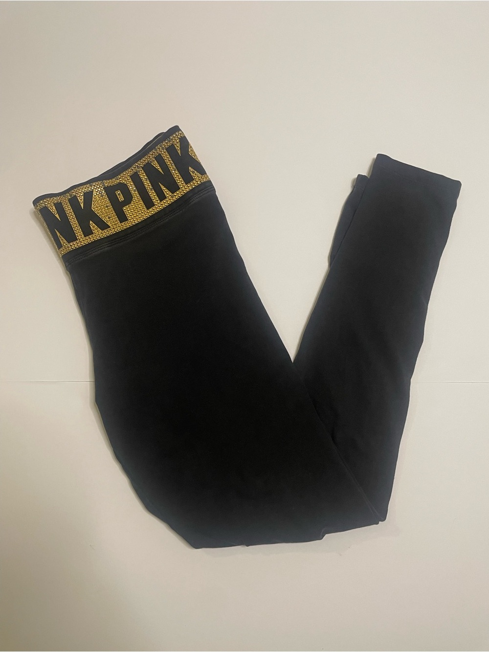 PINK Victoria’s Secret Gold Sequin Waistband Leggings size M